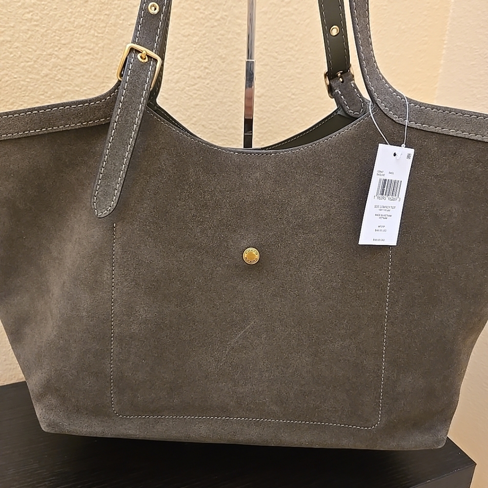 Coach Suede Gramercy Buckle Detail Oversized Slouchy Tote Bag - Picture 11 of 14